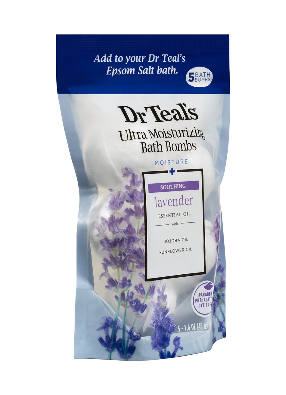 Dr Teal's Ultra Moisturizing Bath Bombs Five (5) 1.6 oz Moisture Soothing Bath Bombs with Lavender, Essential Oils, Jojoba Oil, Sunflower Oil (Unisex) By Dr Teal's